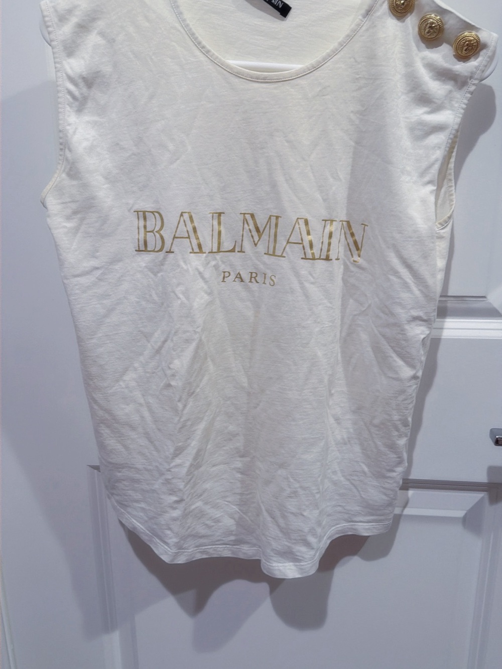 Balmain White Logo Tank with Gold Buttons